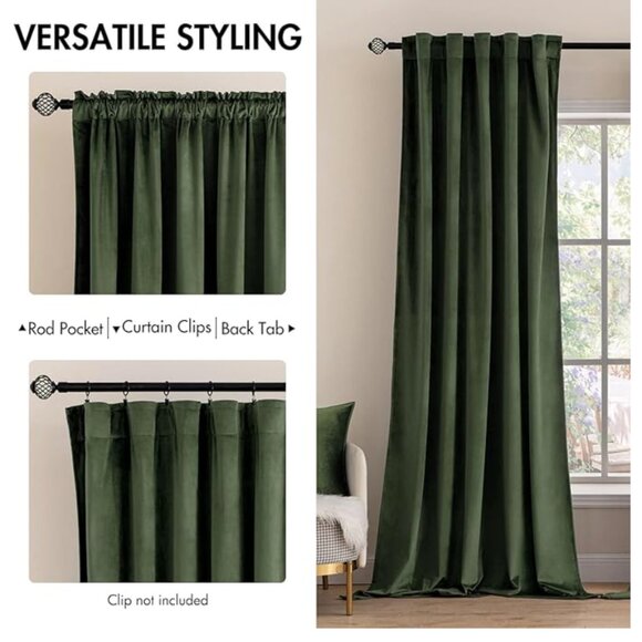 (Set of 3) Luxury Blackout Curtains Olive Green W52 x L84 inches - Picture 2 of 6